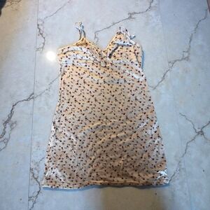 Cream Floral Slip Dress Mini Spaghetti Strap Tie Front Sweetheart Neck